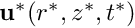 $ \mathbf{u^*}(r^*,z^*,t^*) $