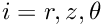 $ i = r, z, \theta $