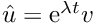 $ \hat{u} = \mbox{e}^{\lambda t} v$