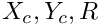 $ X_c, Y_c, R $