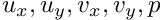 $ u_x, u_y, v_x, v_y, p$