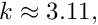 $ k \approx 3.11, $