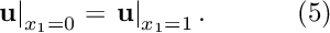 \[ \left.\mathbf{u}\right|_{x_1=0} = \left.\mathbf{u}\right|_{x_1=1}. \ \ \ \ \ \ \ \ \ \ (5) \]