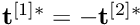 $ \mathbf{t}^{[1]*} = - \mathbf{t}^{[2]*} $