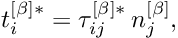 \[ t_i^{[\beta]*} = \tau_{ij}^{[\beta]*} \, n_j^{[\beta]}, \]