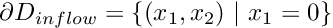 $ \partial D_{inflow} = \{ (x_1,x_2) \ | \ x_1=0 \}$