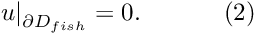 \[ \left. u\right|_{\partial D_{fish}}=0. \ \ \ \ \ \ \ \ \ \ (2) \]