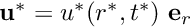 $ {\bf u}^* = u^*(r^*,t^*) \ {\bf e}_r$