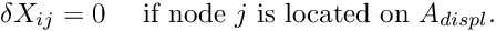 \[ \delta X_{ij} = 0 \mbox{ \ \ \ if node $j$ is located on $A_{displ}.$} \]