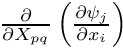 $ \frac{\partial}{\partial X_{pq}} \left( \frac{\partial \psi_j}{\partial x_i} \right) $