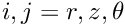 $ i,j = r,z,\theta $