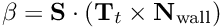 \[ \beta = {\bf S} \cdot ( {\bf T}_t \times {\bf N}_{\rm wall} ) \]